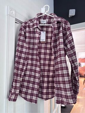 Goodfellow & Co Burgundy and White Vintage Plaid Flannel Button-Up Shirt size M